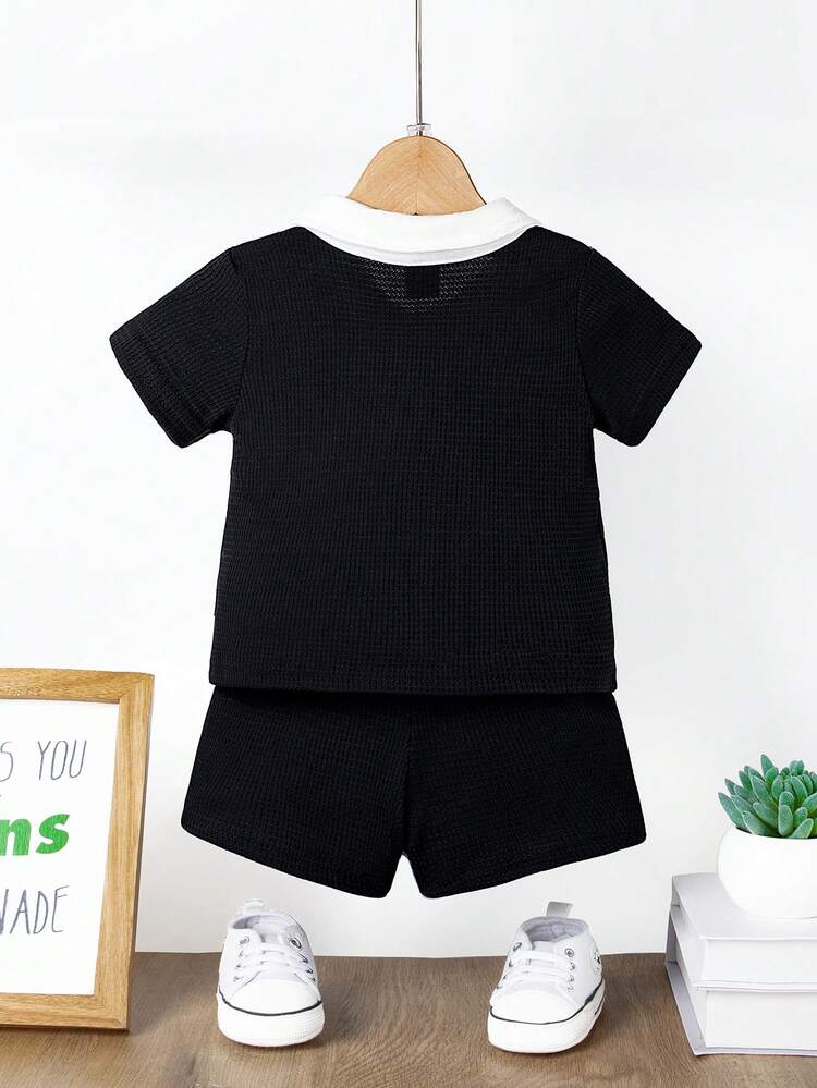 Baby Boys' Shirt 2 In 1 Top And Shorts Set, Spring/Summer, Elegant And Comfortable College Style