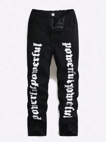 Tween Boys' Black Water Printed Loose Fit Jeans In High Street Style - Black - View 1
