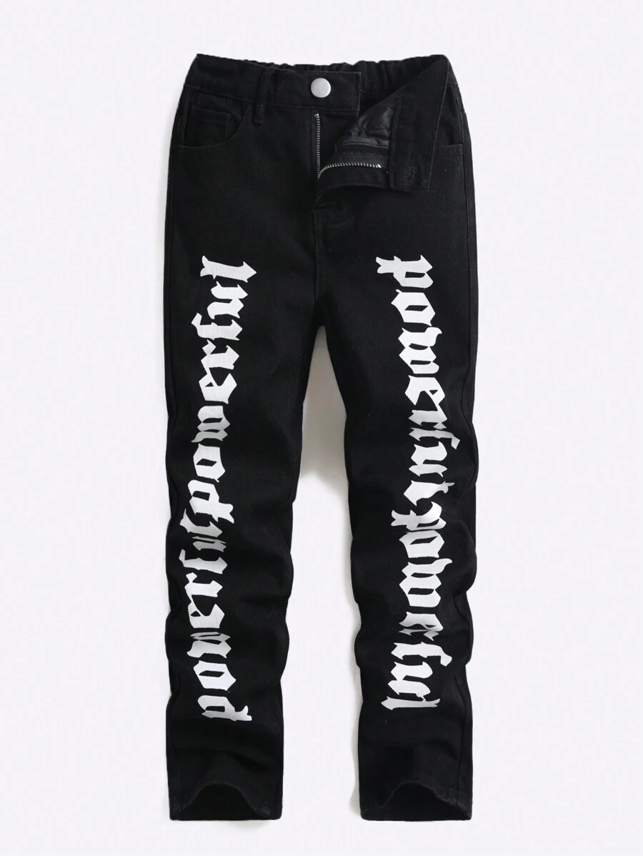 Tween Boys' Black Water Printed Loose Fit Jeans In High Street Style - Black - View 1