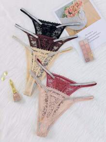 Sexy Lace Thong T-Back Panties Erotic Lingerie Set For Women , 5 Pcs