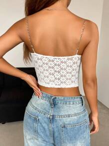 Flirla Top De Camisola Ajustado Con Encaje Y Cadena - Blanco - Ver 2