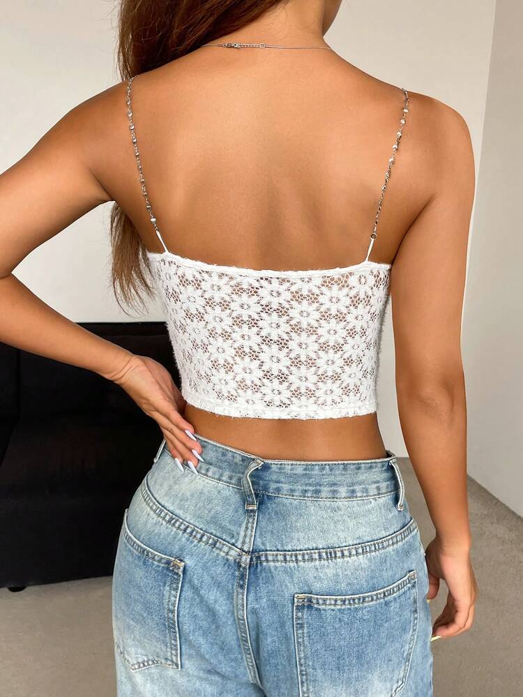 Lace And Chain Detail Slim Fit Camisole Top