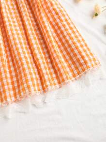 Soleia Plus Size Sweetheart Neck Puff Sleeve A-Line Dress With Lace Trim - Orange - View 5