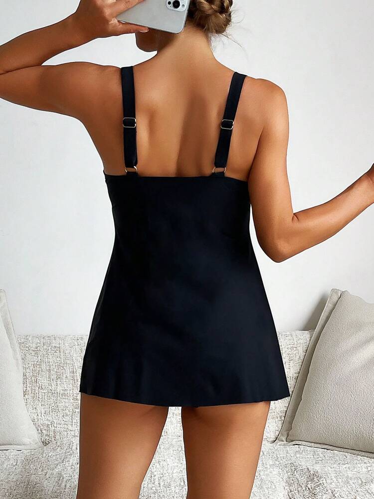 Summer Solid Color Deep V-Neck Bikini Set With Separated Swimsuit