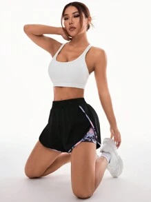 SHEIN Sports Damskie spodenki sportowe z blokowaniem kolorów, codzienne, codzienne, damskie, krótkie spodenki dresowe, spodenki do ćwiczeń, spodenki motocyklowe - Wielokolorowe - Zobacz 4