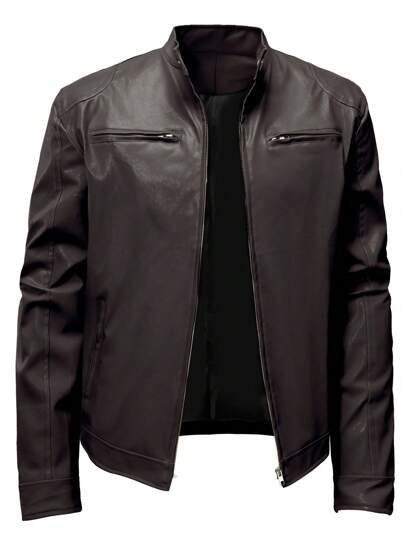 Chaqueta de motocicleta con cremallera y cuello alto de manga larga de moda para hombres de talla grande, estilo grunge, para otoño/invierno