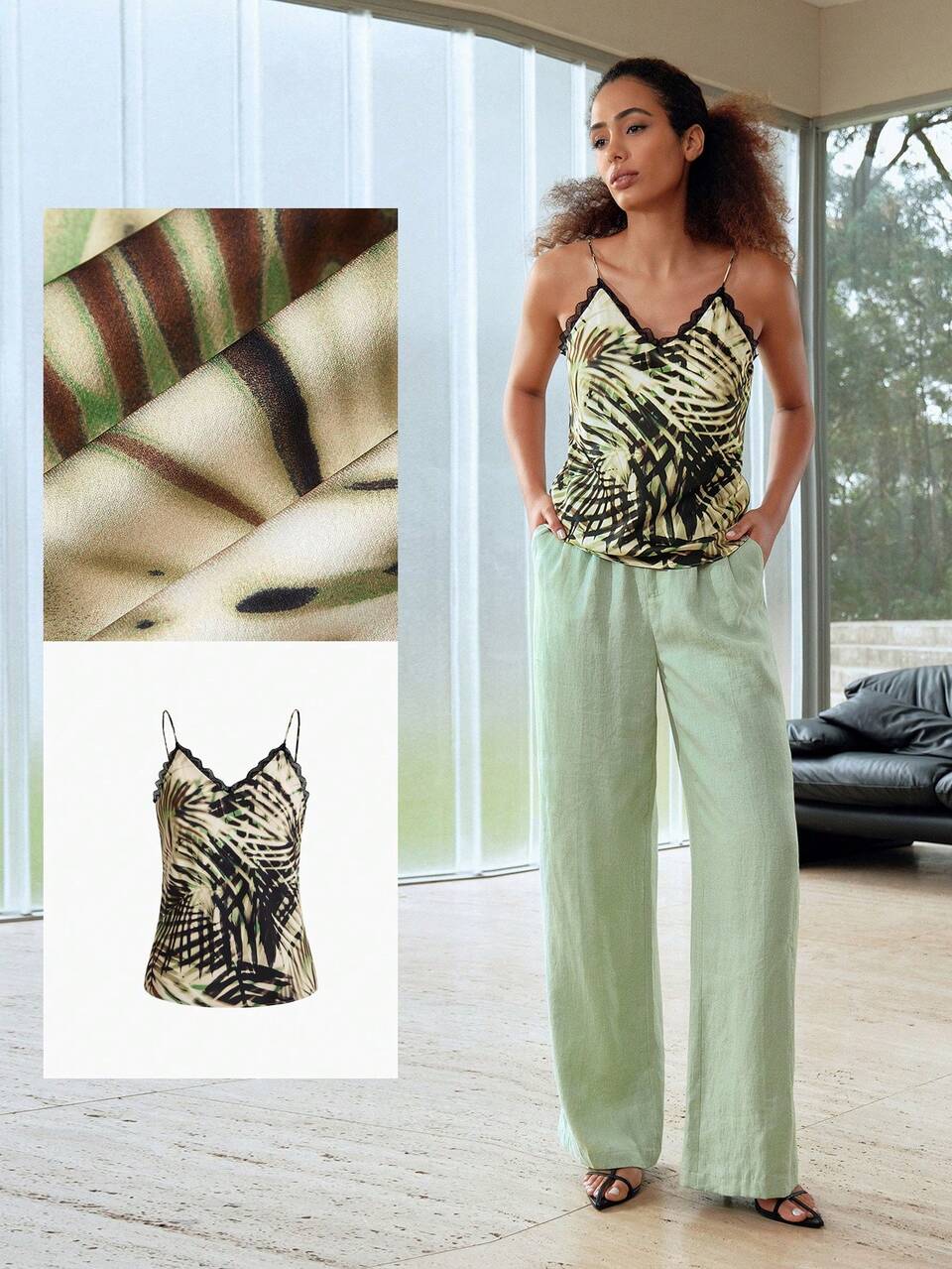 DRAPED CONTRAST LACE CAMI TOP