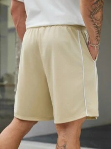 Manfinity Homme 男士夏季時尚寬鬆圖案短褲，大尺碼 - 卡其色 - 查看 5