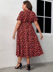 SHEIN Holidaya Đầm nữ cổ chữ V in họa tiết cỡ lớn thời trang mùa hè có thắt lưng - trái cam - Xem 2