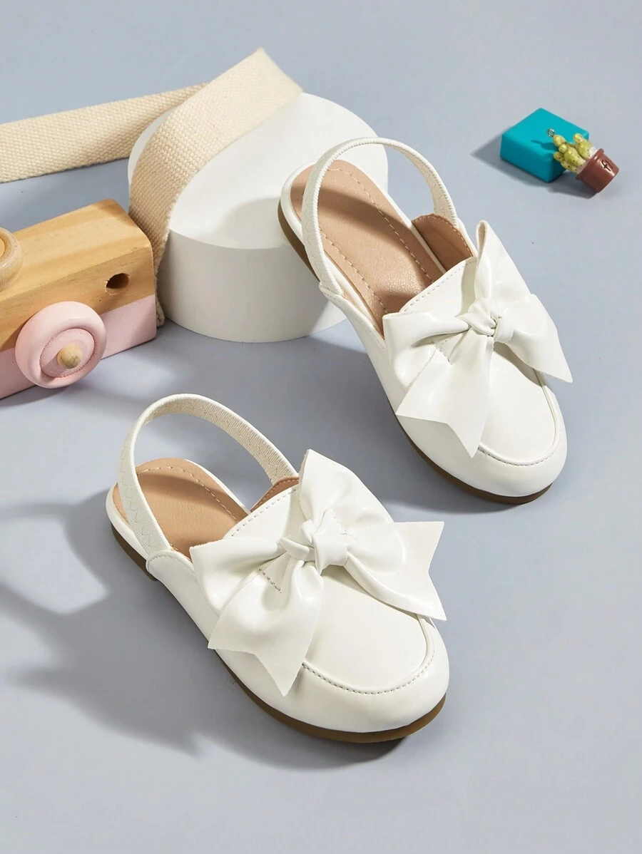 Girls" Pink Flat Shoes With Bow Detail Decor And Open Back - White - View 1