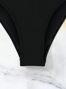 SHEIN Swim PUSH UP Halter Neck Summer Beach Bikini Set With Random Print For Women - Black - View 5