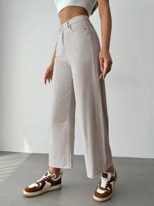 Cintura Alta Perna Larga Cropped Jeans