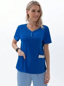 TaskEZ 女士手術服側開衩4袋恨麗短袖衫