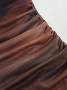 Sweetra Summer Tie Dye Ombre Mesh Pleated Empire Waist Mermaid Hem Cami Dress Maxi Women Outfit