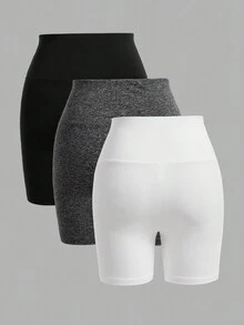 SHEIN EZwear Bộ 3 bộ thể thao crop top màu đen trắng xám có quần legging bó sát cho nữ - Nhiều màu - Xem 2