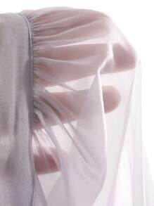 DAZY Solid Color Loose Long Sleeve Lady Shirt With Ribbon Tie Sheer