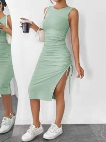 SHEIN EZwear 女款薄荷綠針織無袖緊身連衣裙 - 薄荷綠 - 查看 5