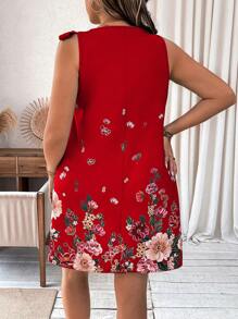 SHEIN Unity Váy mùa hè in họa tiết cổ bất đối xứng thời trang cỡ lớn cho phụ nữ cho quần áo năm mới - Đỏ - Xem 2