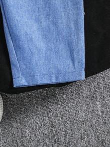 SHEIN 男婴牛仔布效果无袖连体衣配帽子，2件套 - 淺藍色 - 查看 7