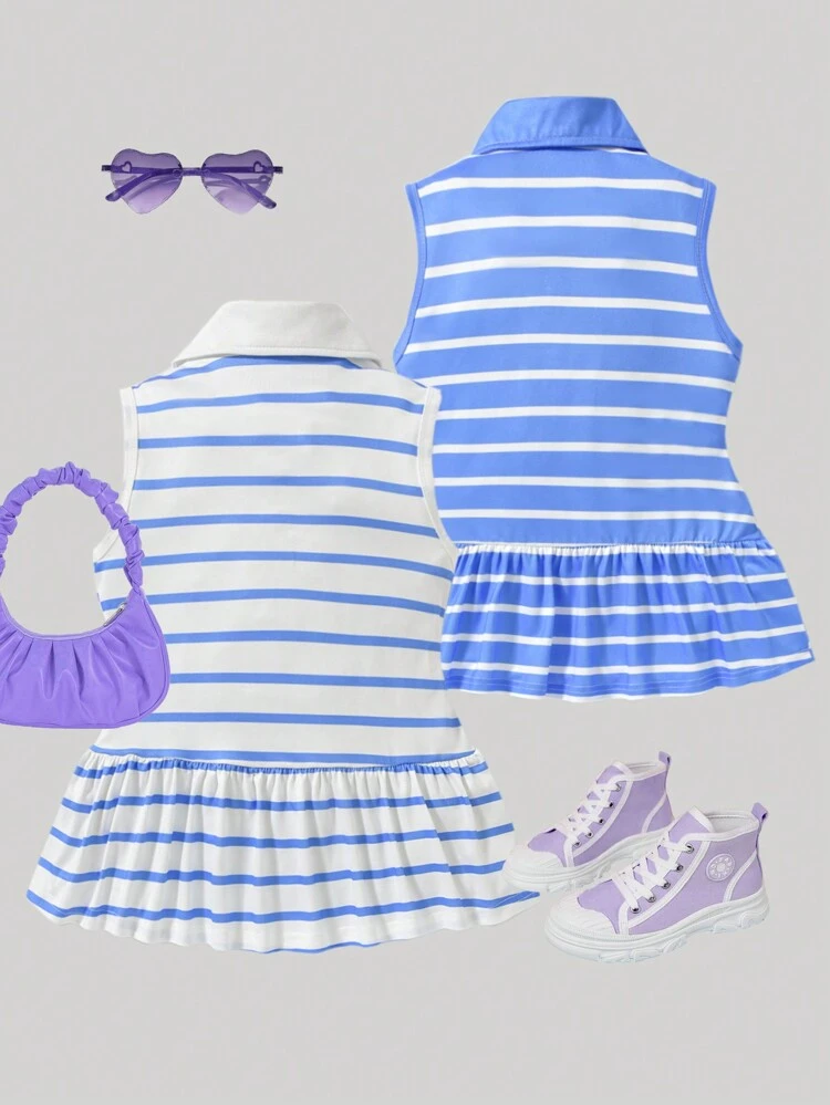 Tween Girls" Casual Striped Tank Top 2-Piece Set