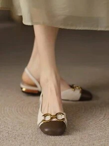 2025 Autumn Women's Popular Fashionable Slingback Flat Shoes With Back Strap, Easy To Match Valentines - Beige - View 6
