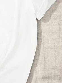 適合少女的簡約貓印花和字母圖形圓領短袖T恤 - 白色 - 查看 3