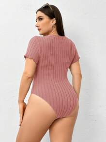 SHEIN Essnce 大碼女性新款夏季時尚休閒純色坑織布料V領短袖3入連身衣 - 粉色 - 查看 2