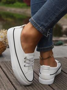 春秋新款小白鞋女搭配裙子百搭低帮平底鞋2024秋季运动鞋。 - 白色 - 查看 4