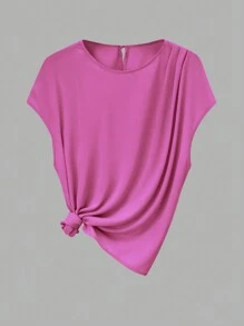 SHEIN LUNE Plus Size Women Fashion Solid Color Short Sleeve Shirt - Multicolor - View 5