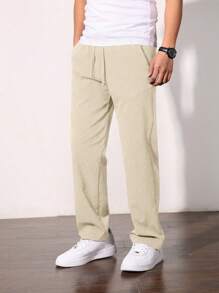 Manfinity Homme Men Fashion Solid Color Drawstring Straight Leg Casual Pants - Apricot - View 1