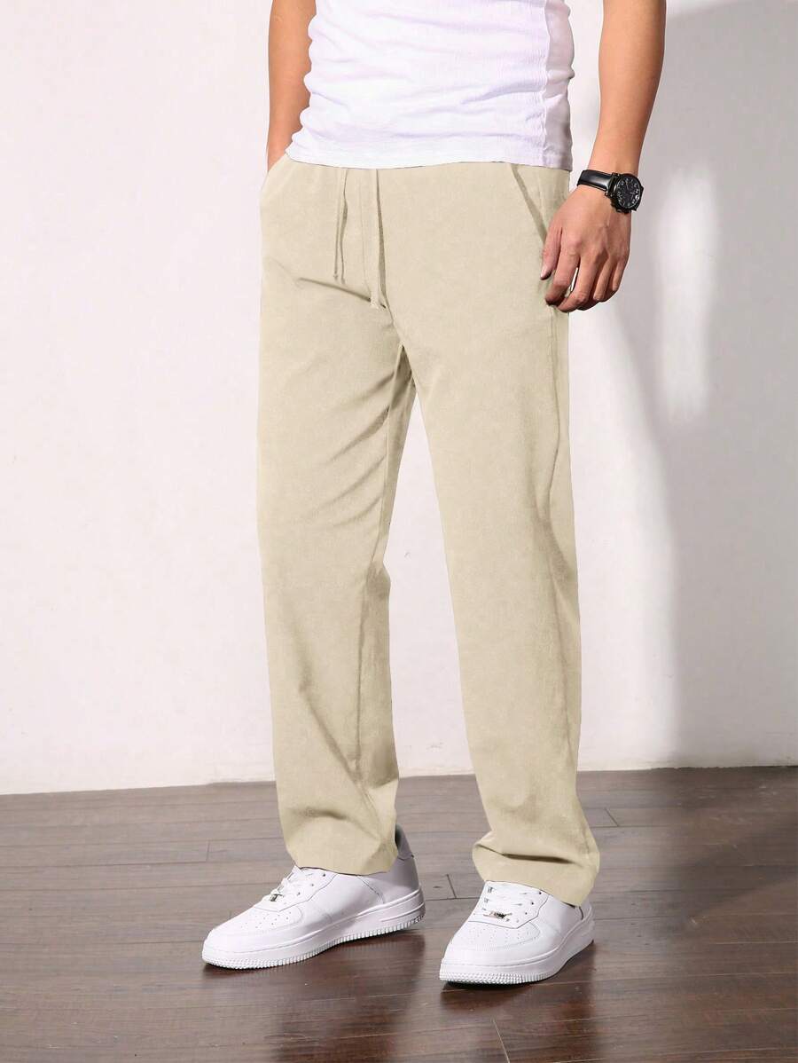 Manfinity Homme Men Fashion Solid Color Drawstring Straight Leg Casual Pants - Apricot - View 1