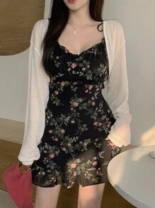 DAZY Đầm maxi hoa nhí xếp ly vai có dây đeo và thắt lưng cho nữ mùa hè, đầm Milkmaid, trang phục đi nghỉ mát xếp nếp cho nữ, trang phục du lịch cho nữ, đầm cocktail lễ Phục sinh. - màu đen - Xem 6