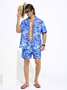 Manfinity KASUA Conjunto de playa de estilo hawaiano con estampado de moda veraniega para hombres - Multicolor - Ver 6
