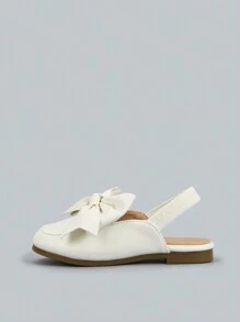 Girls" Pink Flat Shoes With Bow Detail Decor And Open Back - White - View 3