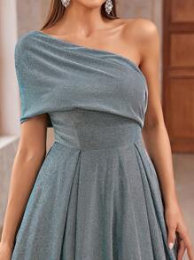 SHEIN Belle Elegant, Luxurious And Fashionable Women's Clothing, With Asymmetric Shoulder Folding Decoration, High Waist A-Line Design, And Umbrella-Shaped Edging. Suitable For Mother's Day, Back-To-School Season, Graduation Parties, Tea Parties, Dates, Cocktail Parties And Other Occasions.