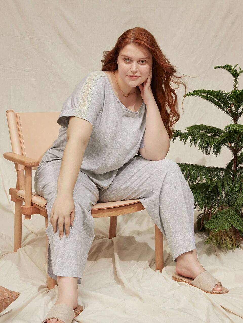 Summer Women Plus Size Soft Cotton Modal Round Neck Pajama Set Lounge Set For Women
