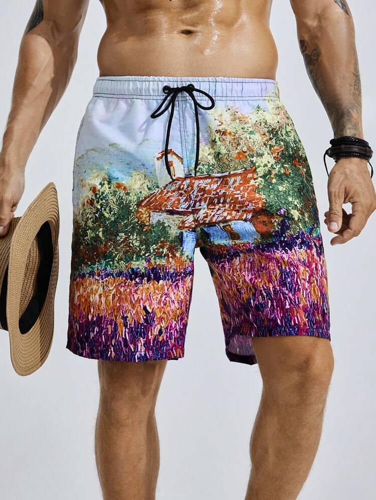 Men Fashionable Summer Holiday Print Beach Shorts