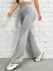 SHEIN PETITE 2 piezas Pantalones acampanados de cintura alta, elásticos, de color negro y gris, para mujer - Multicolor - Ver 6