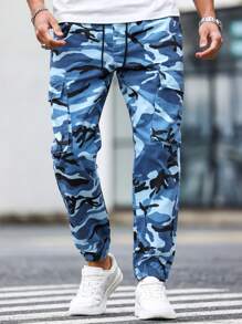 Manfinity LEGND Quần jean nam ngụy trang in dây rút thắt lưng buộc mắt cá chân Quần jean bảo hộ lao động - Màu xanh lam - Xem 5