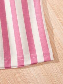 SHEIN Bộ đồ ngủ sọc và quần ngắn của Tween Girl - Hồng - Xem 5