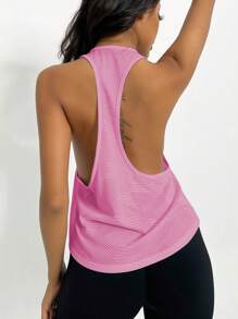 SHEIN Velisys Solid Color Racerback Sports Tank Top, Summer - White - View 6