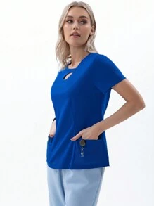 TaskEZ Blusa de uniforme asimétrico con escotadura y 2 bolsillos para enfermera