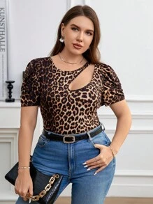 SHEIN Clasi 大碼豹紋空心修身時尚夏季T恤 - 彩色 - 查看 2