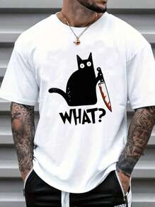 Men's Summer Casual Cartoon Letter Printed Round Neck T-Shirt
