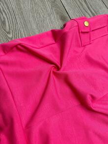 Slaydiva Women's High Waist Elastic Band Bodycon Pants With Flap Pockets - Hot Pink - View 6