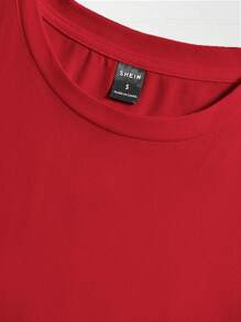 SHEIN Essnce Maglietta estiva da donna con collo rotondo, maniche corte aderente, con motivo corona, casual - Rosso - Visualizzare 3