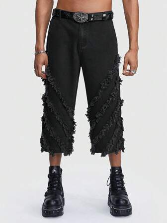 Grunge Punk Jeans droits pour hommes à la mode, mi-longs et doublés thermiques