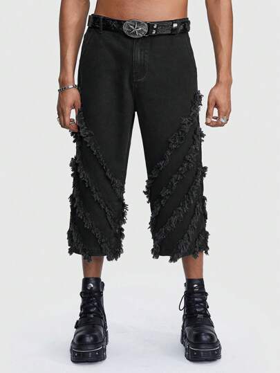 Grunge Punk Jeans droits pour hommes à la mode, mi-longs et doublés thermiques