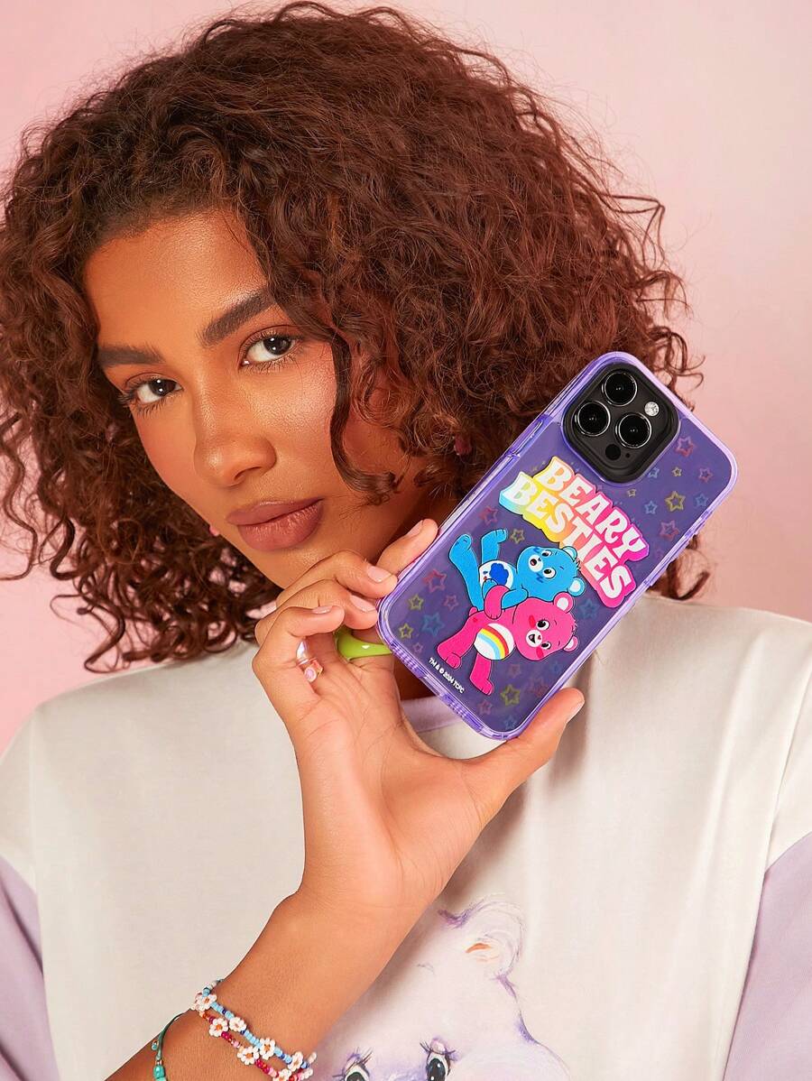 SHEIN X Care Bears 紫色邊框透明手機殼 - 無色 - 查看 1