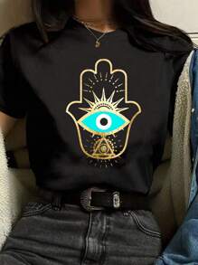 INAWLY Evil Eye Printed T-Shirt - Black - View 1